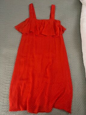 & Other Stories Red Silk Dot-Textured Midi Dress